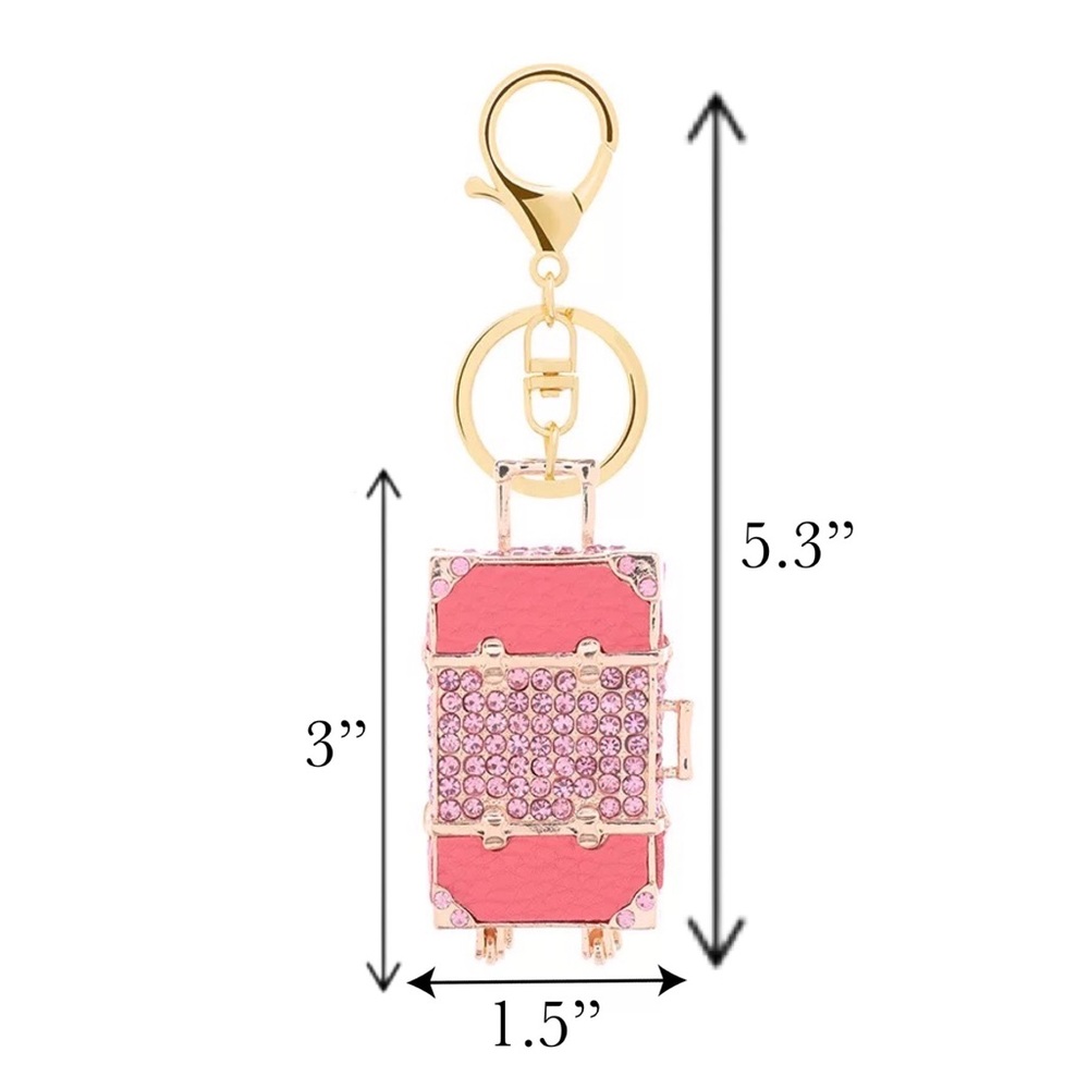 Pink & Gold Crystal Luggage Keychain Charm - Picture 16 of 16